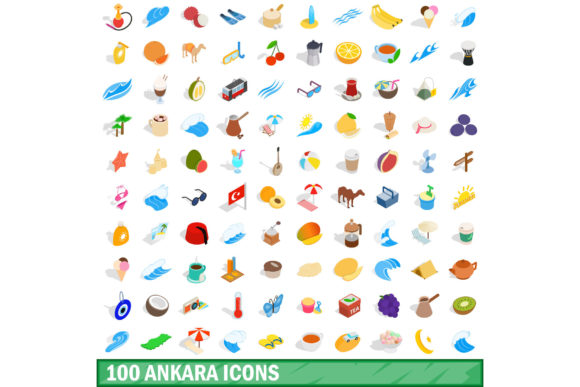 100 Ankara Icons Set, Isometric 3d Style