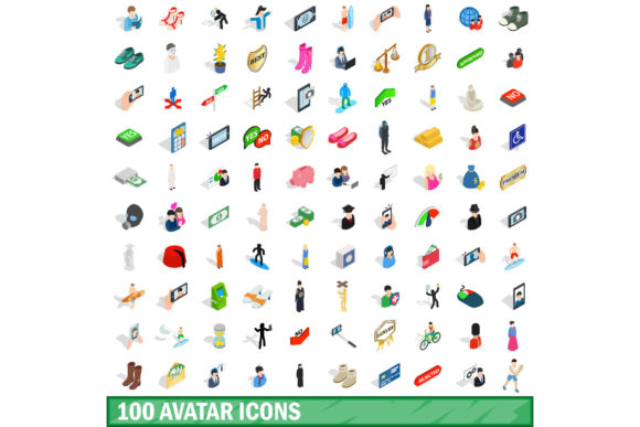 100 Avatar Icons Set, Isometric 3d Style
