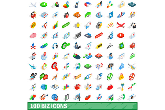 100 Biz Icons Set, Isometric 3d Style