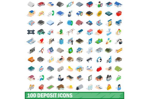 100 Deposit Icons Set: Isometric 3D Vector Collection