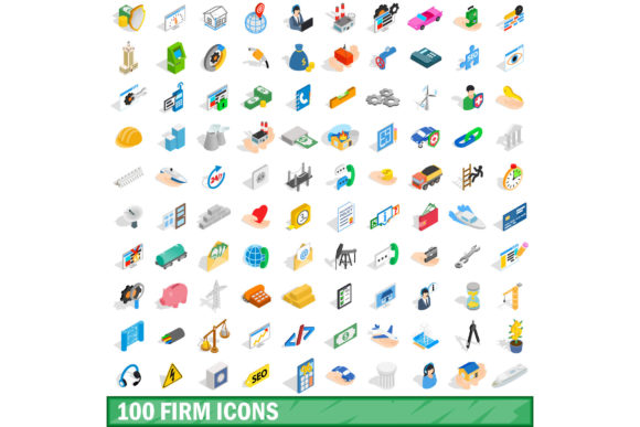 100 Firm Icons Set, Isometric 3d Style