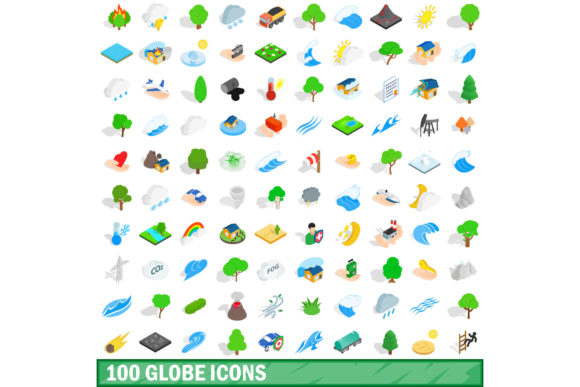 100 Globe Icons Set, Isometric 3d Style