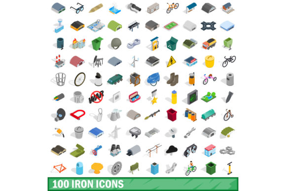 100 Iron Icons Set, Isometric 3d Style: Elevating Digital Interfaces with Depth and Detail