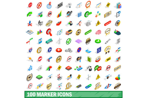 100 Marker Icons Set, Isometric 3d Style
