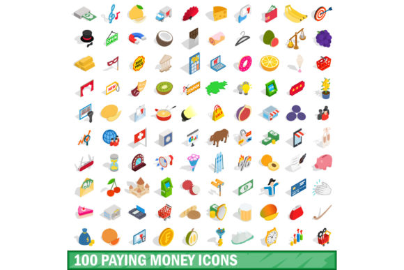 100 Paying Money Icons Set, Isometric 3d