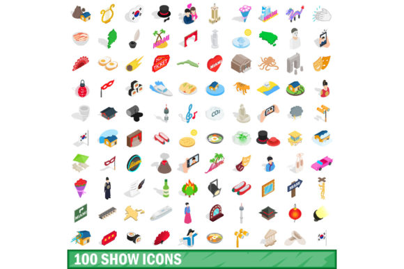 100 Show Icons Set, Isometric 3d Style