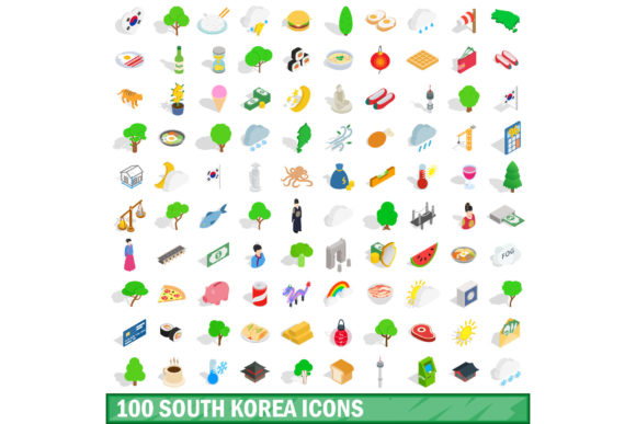 100 South Korea Icons Set: Isometric 3D Design Assets