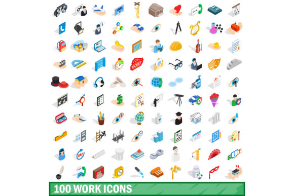 100 Work Icons Set, Isometric 3d Style