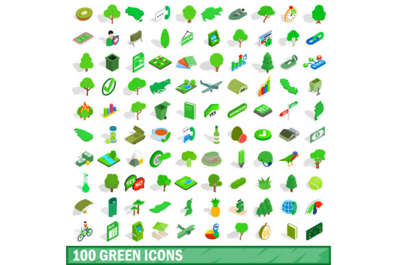 Evaluating the 100 Green Icons Set, Isometric 3d Style for Modern Design Projects