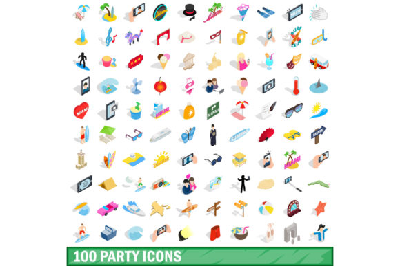 Revitalize Your Design Projects with the 100 Party Icons Set, Isometric 3d Style